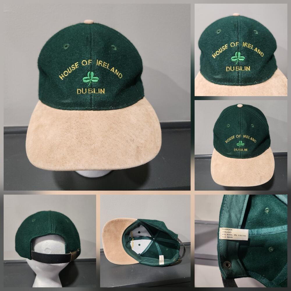 VTG House Of Ireland Dublin Green Wool Shandon Adjustable Strapback‎ Hat Cap
